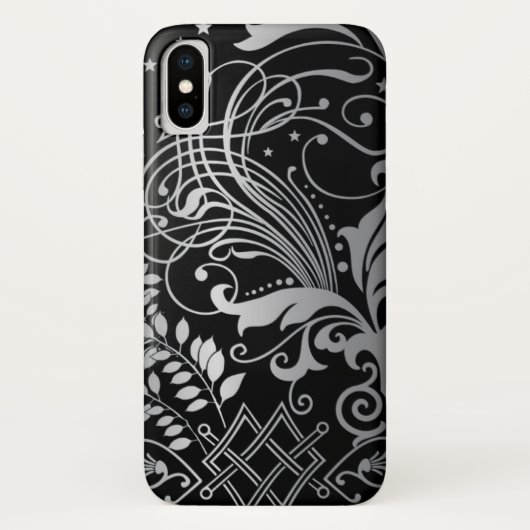 Grijze wirling Damask Patroon op Black Case-Mate iPhone Case (Achterkant)