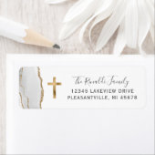 Grijze Witte Agaat Goud Kruis Retour Adres Label (Insitu)