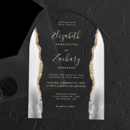 Grijze Witte Agaat Gouden Tekst Boog Huwelijk Acryl Uitnodigingen