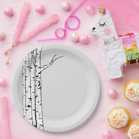Grijze witte berken papieren bordje (Feest)