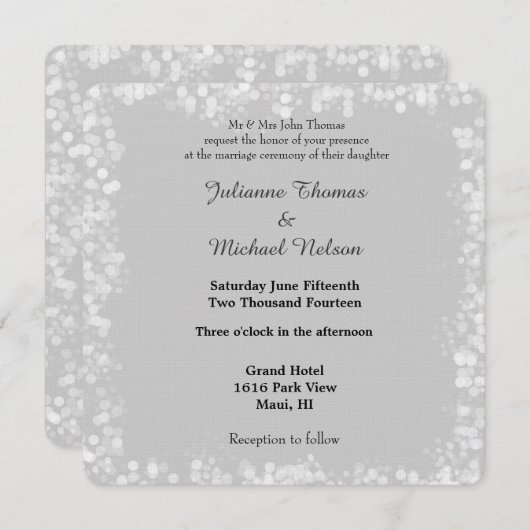 Grijze witte bokeh bruiloft kaart (Voorkant / Achterkant)