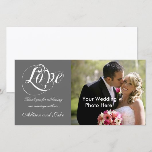 Grijze Witte bruiloft Dank u fotokaart Sjabloon (Voorkant / Achterkant)
