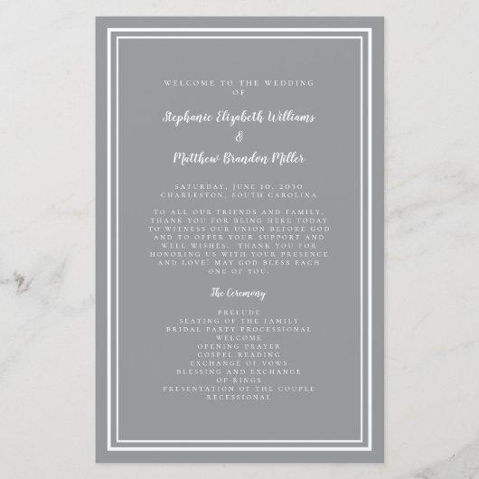 Grijze Witte Bruiloft Script Budget Ceremonie Prog (Voorkant)