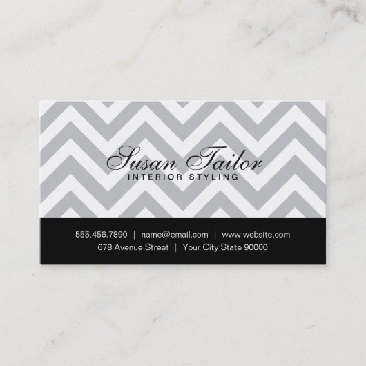 Grijze witte Chevron | Eenvoudig, minimaal, profes Visitekaartje (Voorkant)