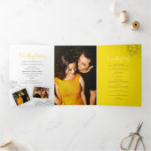 Grijze witte citroen gele bloesem foto's bruiloft drieluik programma (Binnen)