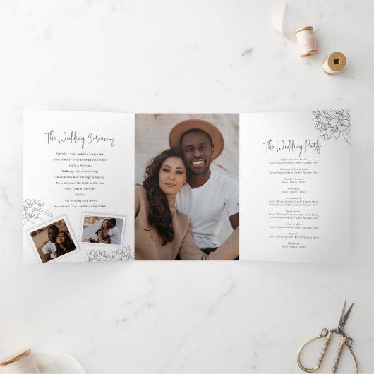 Grijze witte citrusbloesem tekening foto's bruilof drieluik programma (Binnen)