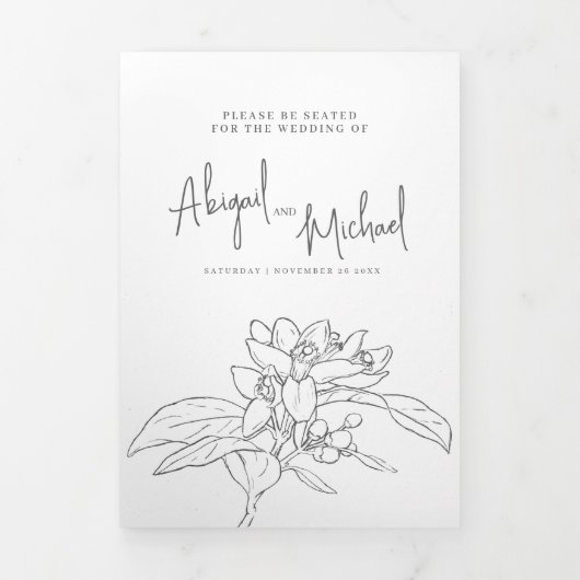 Grijze witte citrusbloesem tekening foto's bruilof drieluik programma (Cover)