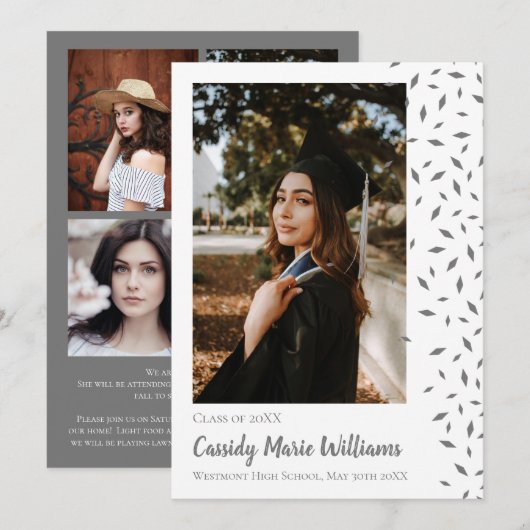 Grijze witte Confetti Afstuderen Kaart (Voorkant / Achterkant)