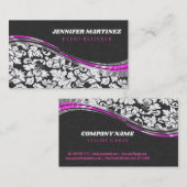 Grijze & witte damast met roze accenten visitekaartje (Voorkant / Achterkant)
