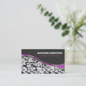 Grijze & witte damast met roze accenten visitekaartje (Staand voorkant)