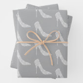 Grijze Witte Diamant Hoge Hakken Schoenen Bruiloft Inpakpapier Vel (In situ)