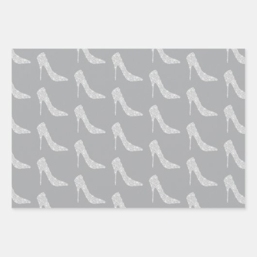 Grijze Witte Diamant Hoge Hakken Schoenen Bruiloft Inpakpapier Vel (Voorkant)