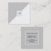 Grijze, witte driehoeken en moderne monogram vierkante visitekaartje (Voorkant / Achterkant)