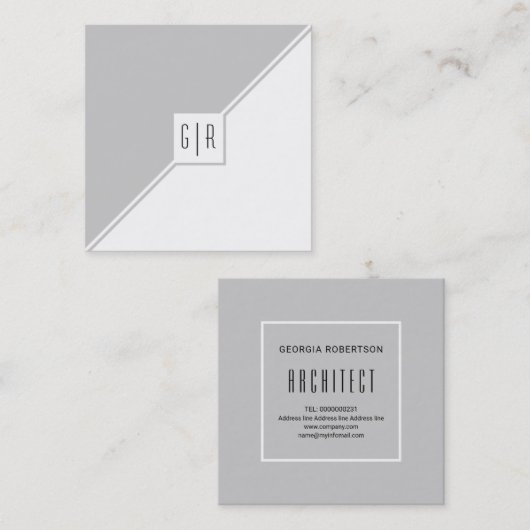 Grijze, witte driehoeken en moderne monogram vierkante visitekaartje (Voorkant / Achterkant)