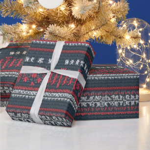 Grijze, witte en rode lelijke kersttrui ontwerp cadeaupapier