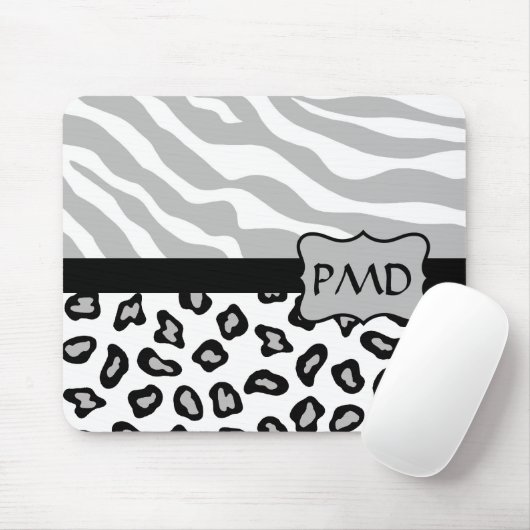 Grijze, witte en zwarte Zebra en Cheetah Skin - Aa Muismat (Met muis)