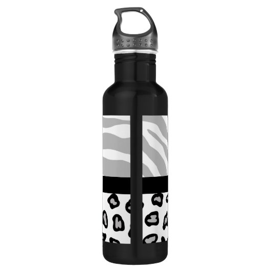 Grijze, witte en zwarte Zebra en Cheetah Skin - Aa Waterfles (Achterkant)