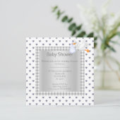 Grijze witte gingham babydouche, eenstormachtig kaart (Staand voorkant)