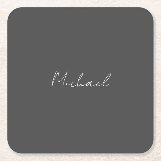 Grijze witte handgeschreven minimalistische Jouw n Kartonnen Onderzetters (Voorkant)