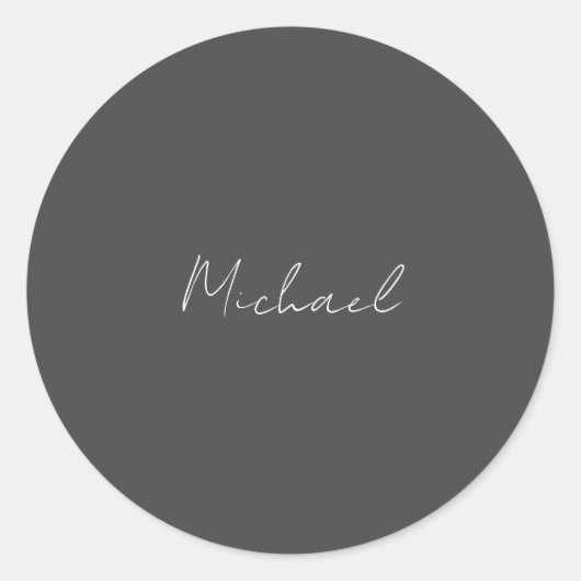 Grijze witte handgeschreven minimalistische Jouw n Ronde Sticker (Voorkant)