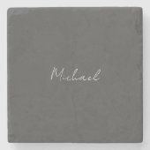 Grijze witte handgeschreven minimalistische Jouw n Stenen Onderzetter (Voorkant)
