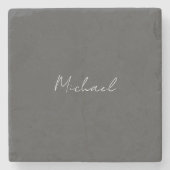 Grijze witte handgeschreven minimalistische Jouw n Stenen Onderzetter (Voorkant)