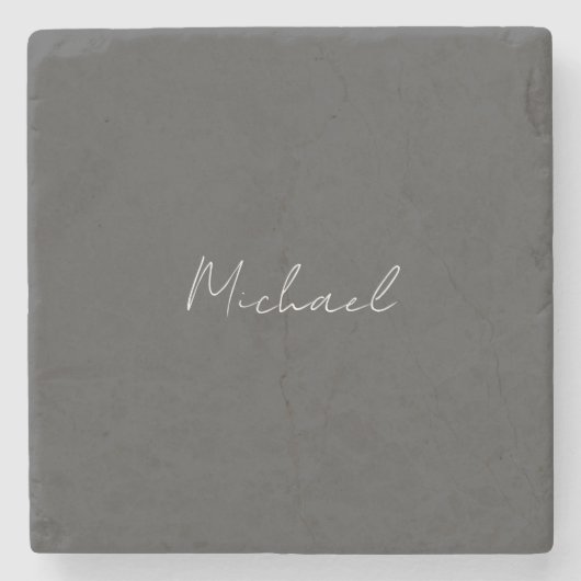 Grijze witte handgeschreven minimalistische Jouw n Stenen Onderzetter (Voorkant)