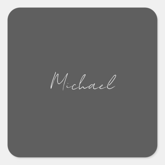 Grijze witte handgeschreven minimalistische Jouw n Vierkante Sticker (Voorkant)