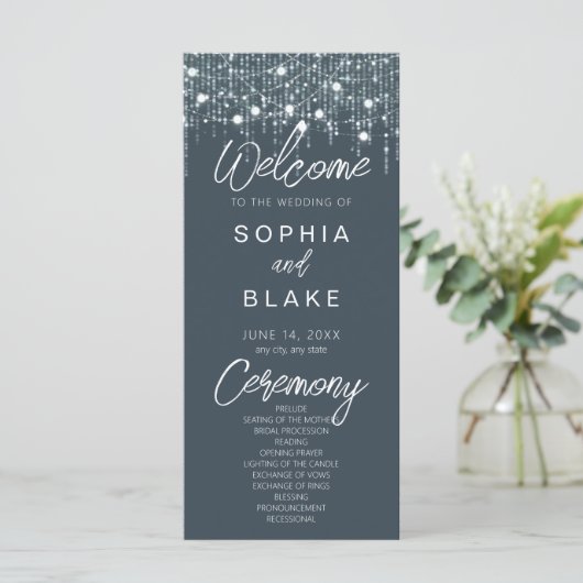 Grijze & Witte Hangende Lichten Huwelijksprogramma (Staand voorkant)