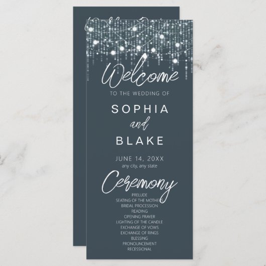 Grijze & Witte Hangende Lichten Huwelijksprogramma (Voorkant / Achterkant)