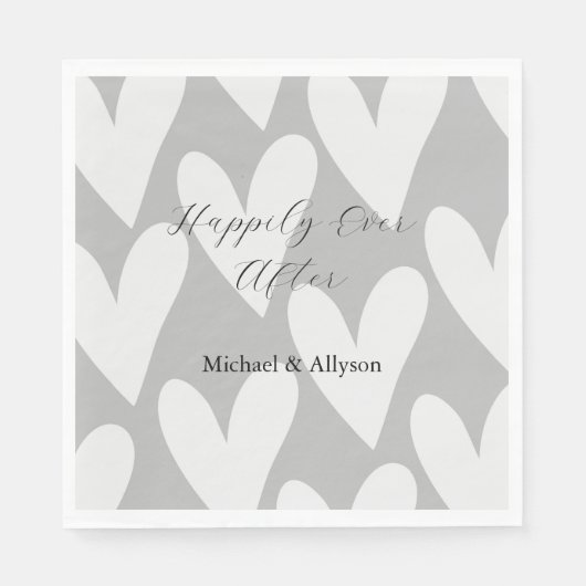 Grijze Witte Harten Huwelijk Servet (Voorkant)