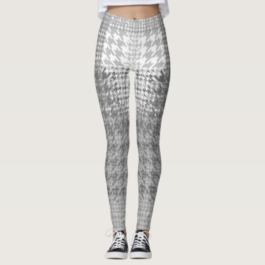 Grijze witte hond Controle Hoge Mode Leggings (Voorkant)