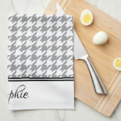 Grijze & Witte Houndstooth Gepersonaliseerd Theedoek (Quarter Fold)