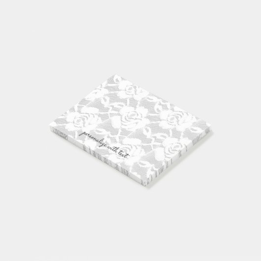 Grijze witte kant Rozen Bloemen Post-it® Notes (Schuin)