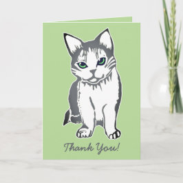 Grijze & witte kat Licht Groen Hartelijk dank Bedankkaart