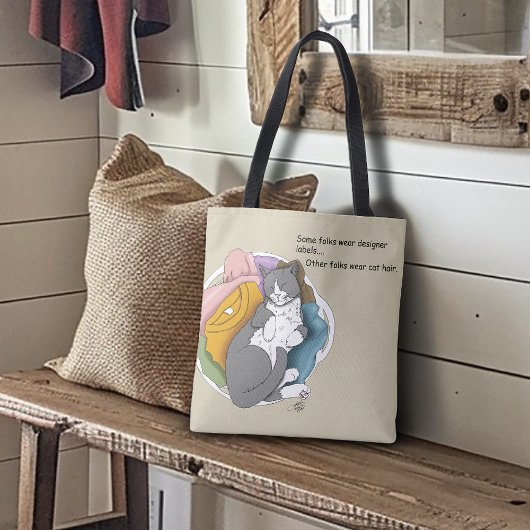 Grijze Witte Kattenhaar Wasmachine Tote Bag