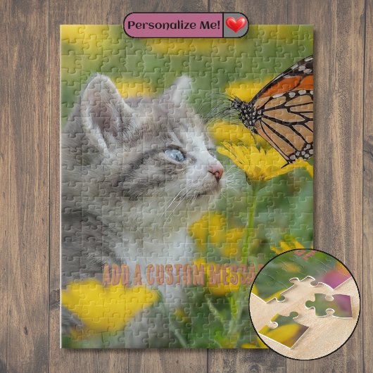 Grijze Witte Kitten Monarchvlinder Legpuzzel