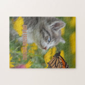 Grijze Witte Kitten Monarchvlinder Legpuzzel (Horizontaal)