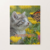 Grijze Witte Kitten Monarchvlinder Legpuzzel (Verticaal)