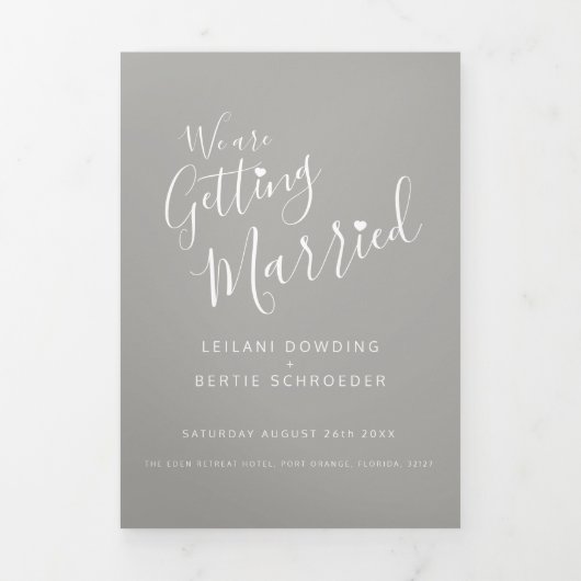 Grijze witte kleine hartbruiloft  drieluik uitnodiging (Cover)