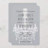 Grijze witte kroonluchter bruiloft kaart (Voorkant / Achterkant)