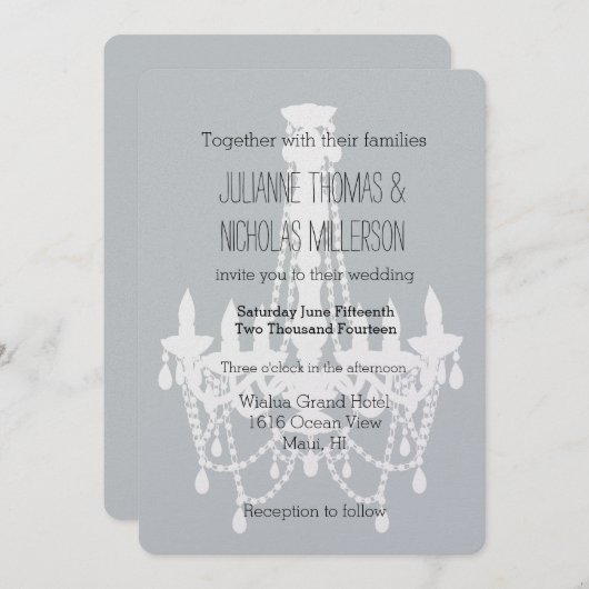 Grijze witte kroonluchter bruiloft kaart (Voorkant / Achterkant)