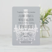 Grijze witte kroonluchter bruiloft kaart (Staand voorkant)