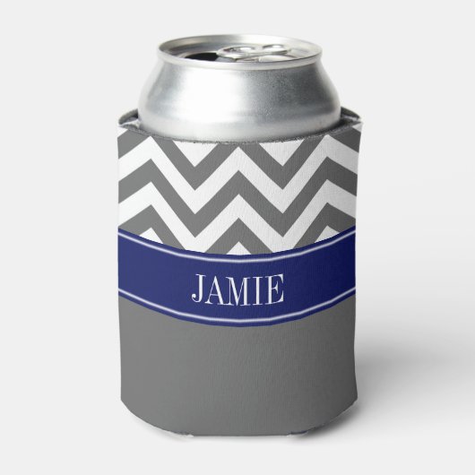Grijze witte LG Chevron Navy naammonogram Blikjeskoeler (Blikje Voorkant)