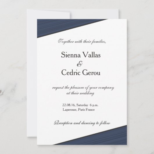 Grijze witte marineblauwe strepen trouwuitnodiging kaart (Voorkant)