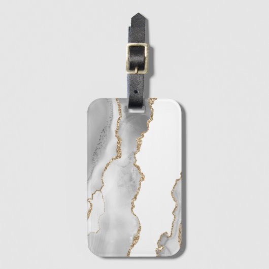Grijze witte marmer Agate Geraffineerde glitter Bagagelabel (Voorkant (verticaal))