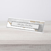 Grijze witte marmer Agate Geraffineerde glitter Bureau Naambordje (Voorkant)