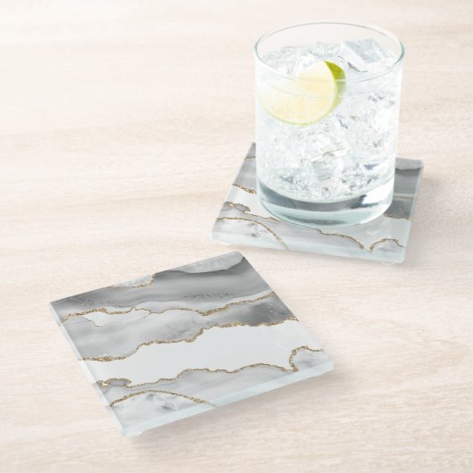 Grijze witte marmer Agate Geraffineerde glitter Glazen Onderzetter (Schuin)