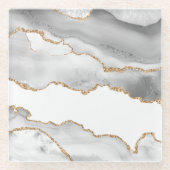 Grijze witte marmer Agate Geraffineerde glitter Glazen Onderzetter (Voorkant)