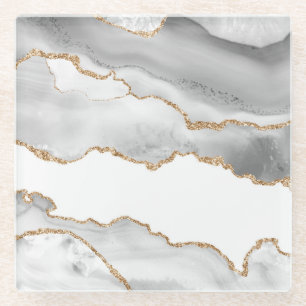 Grijze witte marmer Agate Geraffineerde glitter Glazen Onderzetter